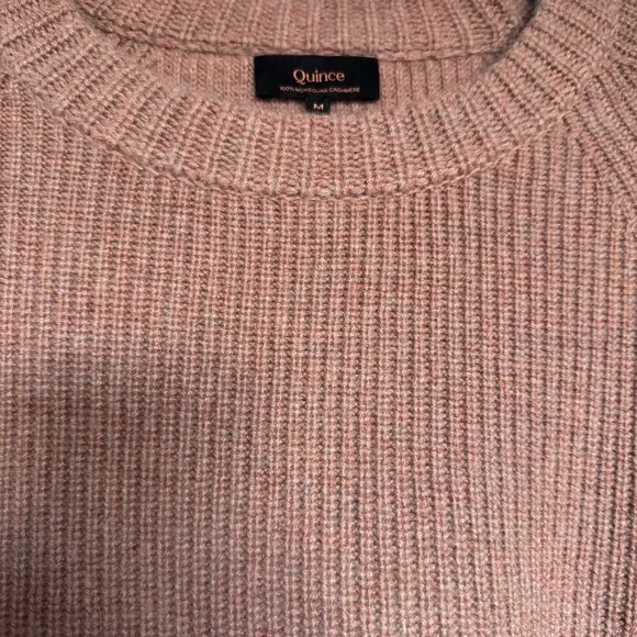 *Rare* QUINCE Mongolian Cashmere Fisherman Crewneck Sweater Strawberry Melange 🍓 - Picture 4 of 9